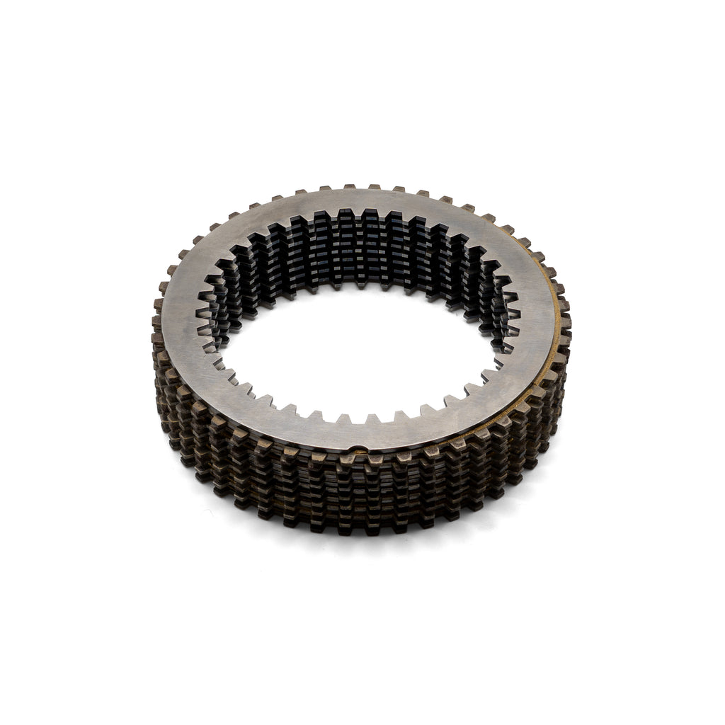 Complete 48-tooth sintered dry clutch plate set for Ducati V4 models, featuring 9 friction plates and 9 steel driven plates.